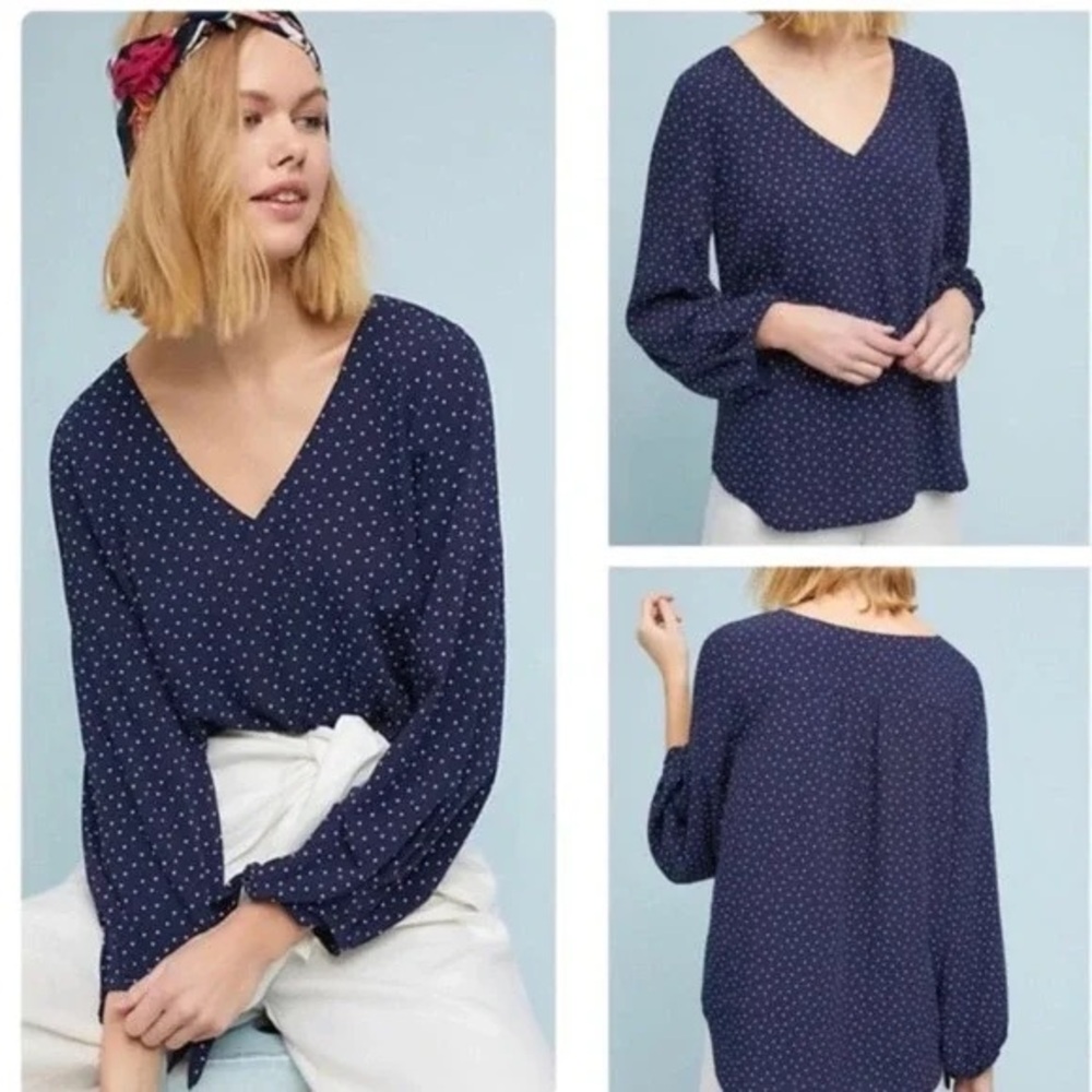 Maeve by Anthro navy dotted blouse size XS